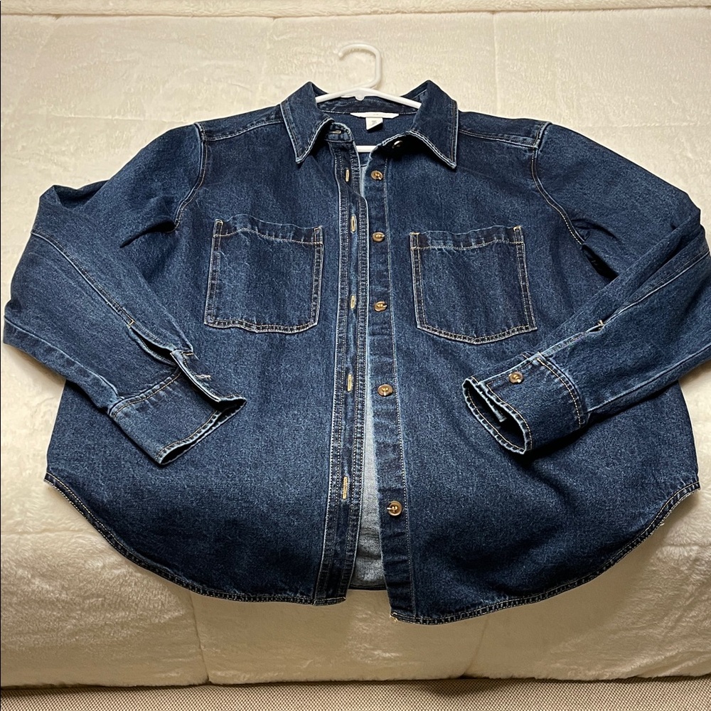 Dark Indigo Denim Button-Up Shirt Jacket